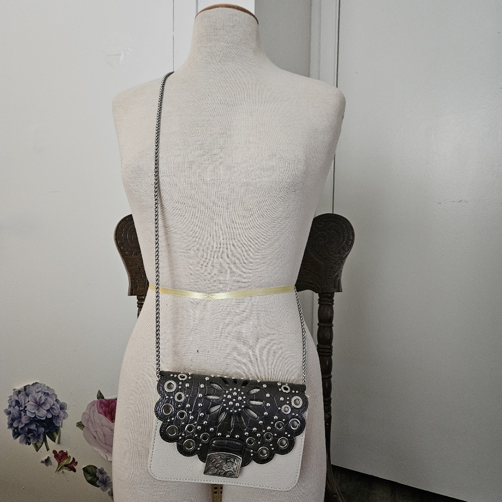 Brighton 3in1 Snap Leather Convertible Small Silver Chain Crossbody Women EUC - Picture 5 of 11